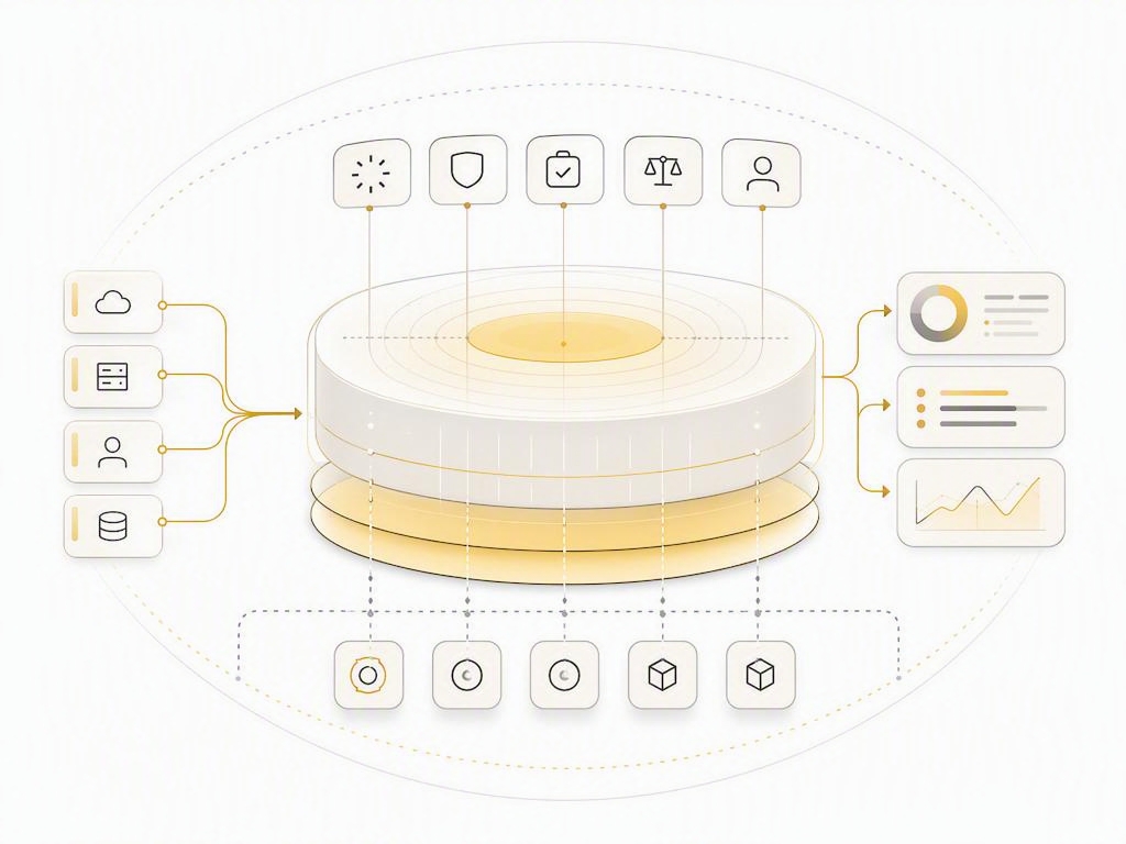 A shared compliance operating system connecting governed decisions and operational outputs.